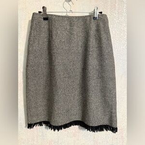 Vtg J. Jill Black/Gray Fringe Pencil Skirt, Wool and Silk Blend, Back Zip, Sz 6